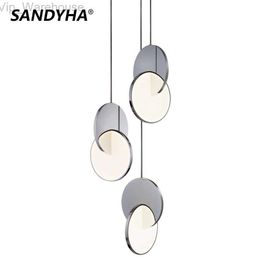 SANDYHA Modern New Ring Led Pendant Lighting Geometric Circle Gold Iron Decorative Indoor Small Hanging Lamp Dining Room Bedroom HKD230825