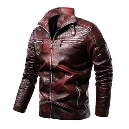 Men's Jackets Mcikkny Fashion Winter Pu Leather Stand Collar Fleece Lined Outwear Coats For Male Size L 4XL Windbreak 230824