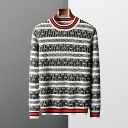 Men's Sweaters Autumn And Winter Cashmere Sweater O-Neck Pullover Beautiful Nuo Wool Knitted Jacquard Retro Stripe Contrast Top