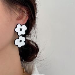 Stud Earrings SRCOI Delicate Double Flower Enamel Vintage Korean Charm Funny Floral Long Earring Party Statement Jewellery S