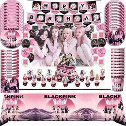 Super Star Girl's Black Pink Balloons Party Supplies Happy Birthday Banner Latex Balloon Decoration Cake Topper Kids Toys HKD230825 HKD230825