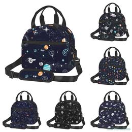Cosmetic Bags Cases Galaxy Space Planet Lunch Box Reusable Insulated Bag Cooler Durable Bento Tote Handbag for Boys Girls Travel School Picnic 230823