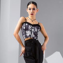 Stage Wear Sleeveless Latin Dance Tops Printing Practise Clothes Rumba Samba Performance Women Ballroom Costume YS4216