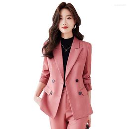 Women's Two Piece Pants High Quality Pink Black Purple Pant Suit Ladies Female Formal Business Jacket Blazer And Trouser Work Wear 2 Set