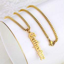 Pendant Necklaces Box Chain Old English Name Necklace Personalised Jewellery Stainless Steel Choker Custom Nameplate Letter Collier Femme 230825