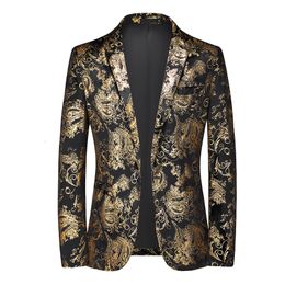 Men's Suits Blazers Plus Size 6XL-M Spring Luxury Men Retro Gold Print Blazers Slim Wedding Nightclub Party Dress Men Clothing Suit Jacket 230824