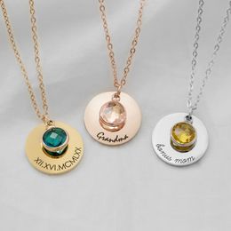 Pendant Necklaces Customized Personalized Engraved Baby Name Necklace Birthstone Gemstone Mom Mothers Day Gift Ideas for Grandma 230825