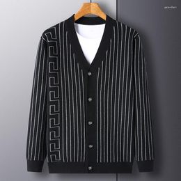 Men's Sweaters Casual Design Cardigan Vertical Stripe Thickened Long Sleeved Button Access Control Sweater