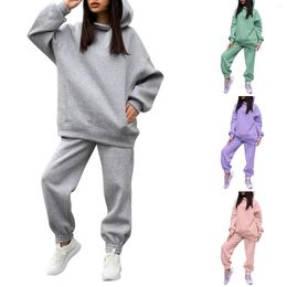 Women's Two Piece Pants Casual Sports Suit Solid Colour Long Sleeved Hoodie Pant Suits For Women Dressy Elegant Snow Womens Winter Set