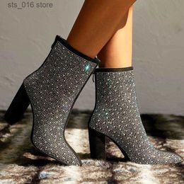 Boots Sexy Pointed Toe Ankle Boots Women Shiny Rhinestone Design Boots for Women High Heel Botas Banquet Thin Nightclub Women's Boots T230824