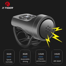 Bike Horns X-TIGER Bicycle Bell Horn USB Chargeable Electric Horn 4 Modes Motorcycle Bike Horn Mountain Road Cycling Loud Warning Sound 230824