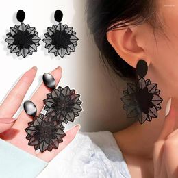 Dangle Earrings Big Black Flower Hanging For Women Exaggerated Rock Personality Wedding Party Jewelry Valentine's Day Girl Gift