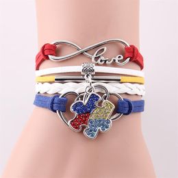 Whole-Infinity Love Hope Autism Awareness Bracelet Rhinestone Puzzle Piece Charm bracelets & bangles for women men jewelry239H