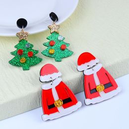 Dangle Earrings Fashion Design Cute Santa Claus Christmas Hat Clothes Acrylic Drop For Women Personality Festival Jewellery