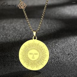 Pendant Necklaces QIMING Medallion Celtic Sun Necklace For Women Round Circle Space Solar Amulet Stainless Steel Jewellery