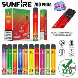 TPD Certificated Sunfire BAR E-Cigarettes Kits Disposable Vape Pens 2% 20mg NIC 2.0ml Capacity 550mAh Battery 700Puffs Vaporizer Pre-Filled Vapour EU UK Wholesale