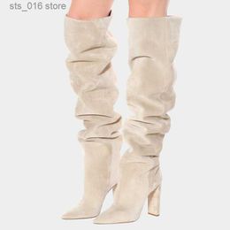 Boots New Brand Women Boots Fashion High Heels Faux Suede Over The Knee High Slouchy Long Boots Winter Female Thigh High Boots Shoes T230824