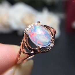 Cluster Rings 6mm 8mm Natural White Opal Ring For Office Woman Classic 925 Silver Jewellery Brithday Gift
