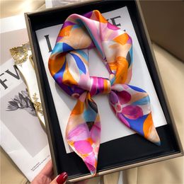 Scarves 70cm Design Hair Bands Square Fashion Print Satin Silk Scarf for Women Neckerchief Wrist Wraps Lady Ribbon Shawl Foulard 230825