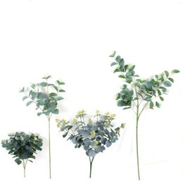 Decorative Flowers 4 Forks 16 Heads Eucalyptus Money Leaf Artificial Green Plant Decoration Silk Wedding Wall