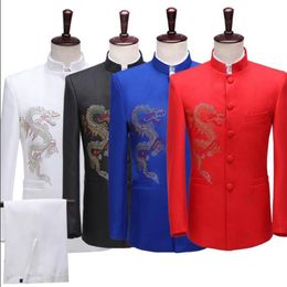 Men's Suits & Blazers Blazer Men Chinese Tunic Suit Set With Pants Mens Embroidery Dragon Costume Singer Star Stage Clothing 339M