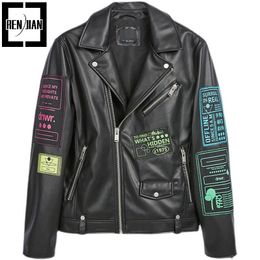 Men's Jackets ERENEJIAN Fashion Leather Biker Jacket With Patches Hi Street PU Motorcycle Racer Outerwear Tops Brand Designer 230824