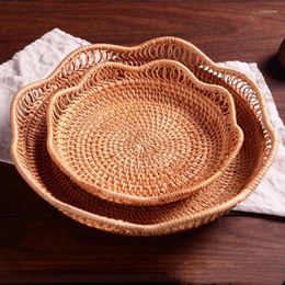 Plates Handmade Rattan Lace Hollow Fruit Tray Living Room Basket Storage Candy Dried