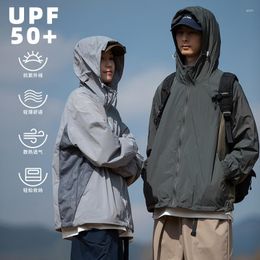 Men's Jackets UPF50 Patchwork Contrast Mesh Sun Protection Suit For Summer Thin Outdoor UV Breathable Hooded