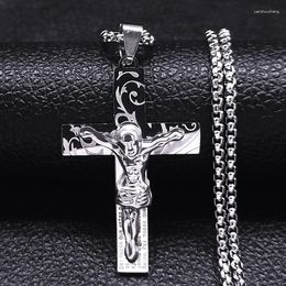 Pendant Necklaces Stainless Steel Cross Jesus Crucifix Chain For Women/Men Christianity Jewelry Acero Inoxidable N1169S02