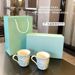 Mugs Bowknot Ceramic Cup Tender Blue Coffee Pottery Drinkware Tableware Wine Milk Beer Cola Juice Tea Couple Cups Gifts