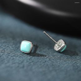 Stud Earrings Turquoise For Women Natural An Jade Red Agate Square Ear Studs Simple Chinese Style Jewellery Wholesale