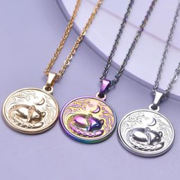 Pendant Necklaces 1/3Pcs Stainless Steel Simple Round Animal Wolf Hip Hop Witchcraft Moon Collar Hombre Jewellery Accessrories