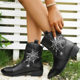 PU Embroidered Women 2023 Pointed Toe Square Heel Autumn Winter Long Leather Handmade Mid-Calf Boots WESTERN 36-43 T2308 5f35