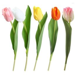 Decorative Flowers 5Pcs Artificial Tulips FlowerBouquet Realistic Real Touch Wedding Table Floral Bouquet Fake Flower DIY Gift Home