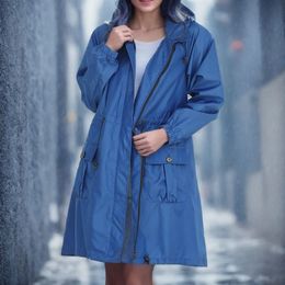Women's Trench Coats Fashion Women's Windbreaker With Hood Raincoats Outdoor Long Coat Jacket Waterproof Rain Windbreaker Zipper Coat Casual 230824