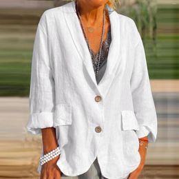 Women's Suits Cotton Linen Blazer Jacket For Women Fashion Solid Open Front Long Sleeve Pocket Suit Blazers Female Clothing Office Work Wear