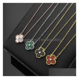 15Mm Branded Engrave Flower Diamond Pendant Four Leaf Clover 18K Gold Rose Sier Necklace Stainless Steel Ceramic Black White Red Gr Dhyhz