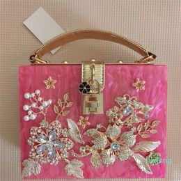 Women Bag Studded Handbag Sweet Little Fresh Pearl Flower Chain Bags Ladies Carved