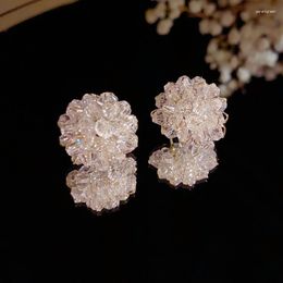 Stud Earrings Elegant Crystal Flower For Women Korean High Quality Gold Plated Designer Earring Fashion Jewellery 2023 Trendy