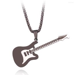 Pendant Necklaces Creative Design Hip Hop Guitar Necklace For Men Punk Style Stainless Steel Chain Sweater Jewelry Gift