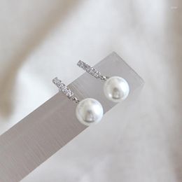Stud Earrings Elegant Real 925 Sterling Silver For Women Jewellery Cute Simulated Pearl Earings Female Crystal Accessories