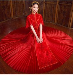 Ethnic Clothing Red Bride Cheongsam Vintage Chinese Style Wedding Evening Dress Embroidery Phoenix Qipao Costume Vestidos Size S-XXL