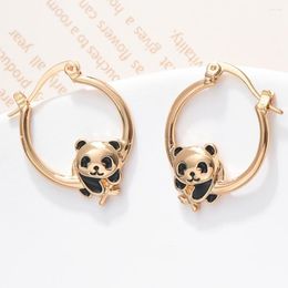 Hoop Earrings Catuni Cute Panda Enamel Gold Color National Treasure Animal Collection Souvenir Jewelry For Girls Women Fans