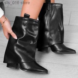 Cowboy 48 Plus Size Design Ankle Women Cowgirl Slip On Pointed Toe Booties Shoes High Heels Fashion Winter Boots T230824 3546