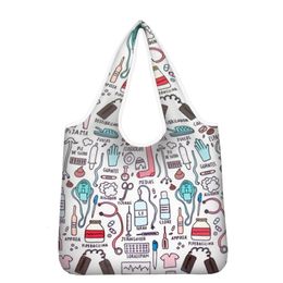 Evening Bags Hycool Casual Shopping With Pocket Cartoon Nurse Doctor Pill Print Top Handle Durable Reusable Large Women's Handbag 230823