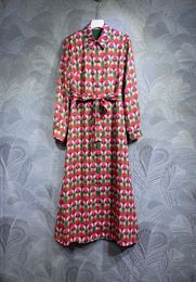 Italian designer, new autumn 2023 polo collar printed long sleeved dress