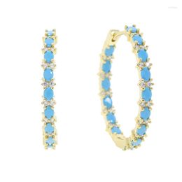 Hoop Earrings Summer Selling Fashion Women Jewellery Gold Colour Blue Turquoises Stone Geometric Circle Huggie Earring