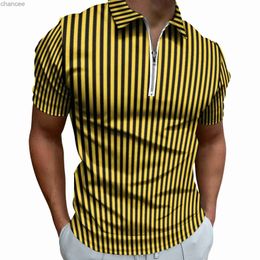 Vertical Striped Casual T-Shirts Yellow and Black Polo Shirts Zipper Funny Shirt Man Pattern Tops Big Size HKD230825