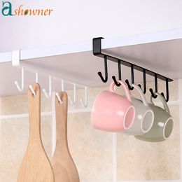 Hooks Rails Iron 6 Storage Shelf Wardrobe Cabinet Metal Under Shelves Mug Cup Hanger Bathroom Kitchen Organizer Hanging Rack Holder 230824