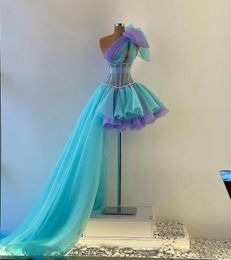Lilac and Mint Short Prom Birthday Dresses with Ribbon One Shoulder Corset Top Tutu Skirt Graduation Cocktail evening Gown